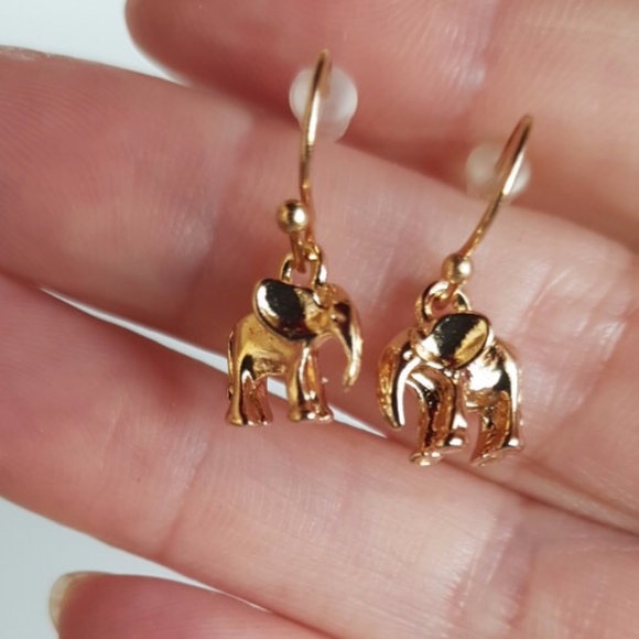 Gold Elephant Hook Miniature Chic Drop Earrings - Picture 6 of 7